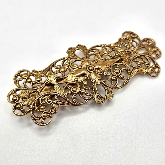 VINTAGE Gold Tone Filigree Ornate Alligator Hair Clip Barrette - Picture 1 of 4
